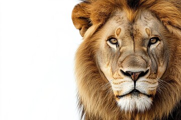 Majestic lion portrait with sharp details on a clean white background