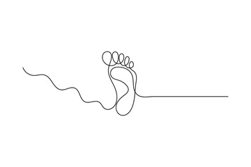 Foot sole one line drawing of human finger print vector icon with black and white background
