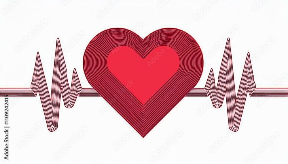 Poster heartbeat pulse rhythm electrocardiogram ecg and ekg signal line pattern with a heart in the middle 