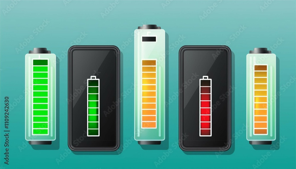 Poster battery charge indicator icon set different level of charge for ui energy symbol mobile phone accumu