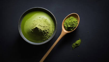 matcha on dark background, with spotlight
