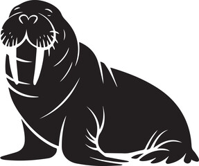 vector illustration of a silhouette walrus,  cartoon, animal, silhouette, black, woman, art, head, drawing, wild, tattoo