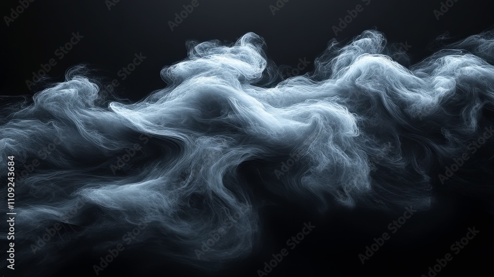 Poster ethereal wisps of smoke floating in a dark background, creating a mystical and dreamlike atmosphere 
