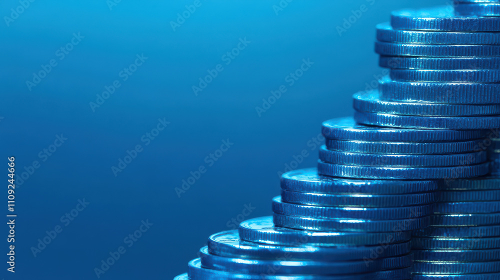 Poster stacked coins creating visual representation of wealth and investment
