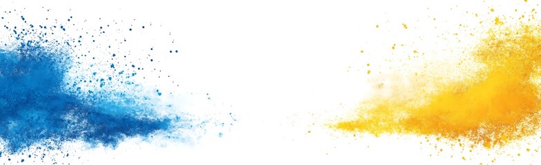White background, blue and yellow powder explosion