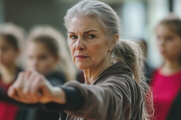 Fototapeta premium Focused Elderly Woman Practicing Martial Arts