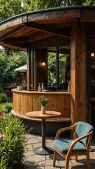 Fototapeta premium Wooden café nestled in a garden setting.