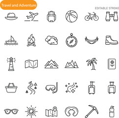 Travel Icons Adventure, Exploration, Vacation, Journey, Summer, Trip, Holiday, Leisure, Relaxation, 
