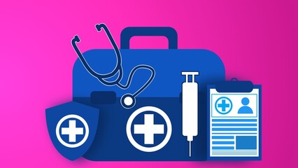 Medical concept with signs and symbols on a simple gradient background 