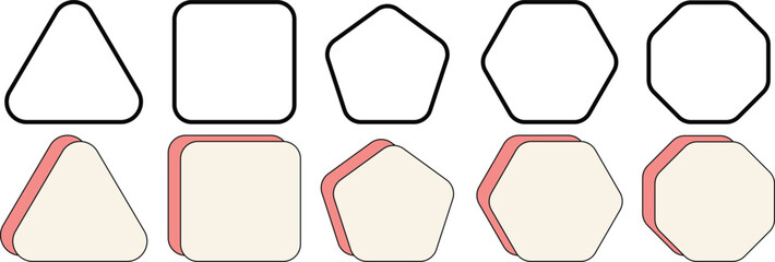 Set of geometric figures with rounded corners. Editable Stroke. Triangle, square or squircle, pentagon, hexagon shapes. Vector illustration