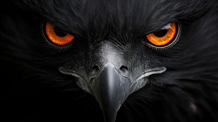 Intense Black Eagle Eyes Close Up Wildlife Bird Portrait Dark Feathers Orange Iris