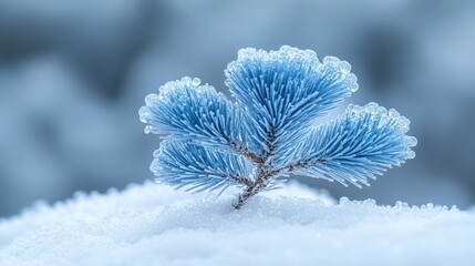 Frosted Pine Branch in Winter Snow Serenity Background