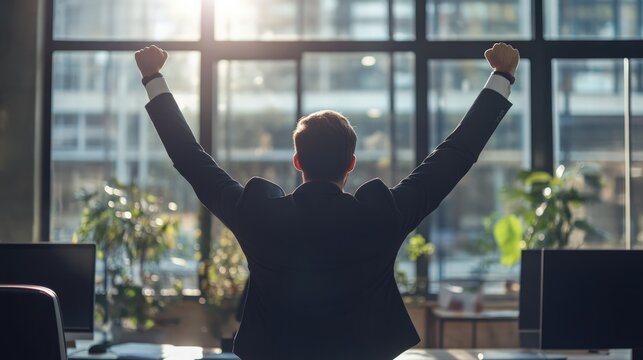 Business success celebration office workspace professional milestone urban environment inspirational perspective achievement concept