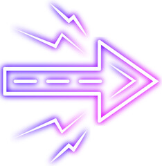 Neon arrows. Lighting with bright design signs, glowing vintage arrow lights isolated vector