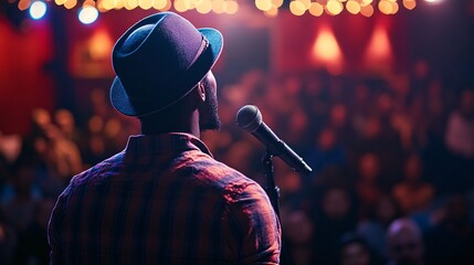 Poet Delivering Powerful Spoken Word Performance on Stage