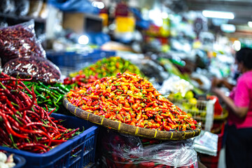 Vegetables and spices on Badung Market, Denpasar, Bali, Indon.