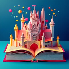 fairy tale castle, fairy tale castle,magic book with wand