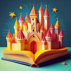 fairy tale castle, fairy tale castle,magic book with wand