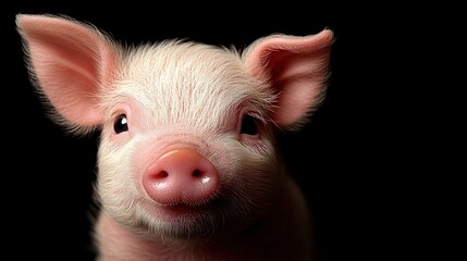 Fototapeta premium Adorable Piglet Portrait Pink Piglet Close up on Black Background