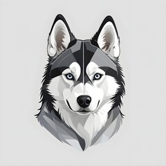 Illustration drawing portrait of a grey huskey head in front view on light background (isolated).