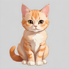 Illustration drawing portrait of an orange cat in front view on grey background (isolated).