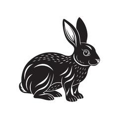 Rabbit silhouette vector, black and white silhouette, vector and illustration isolated on white background, black and white