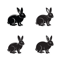 Set of Rabbit silhouette vector, black and white silhouette, vector and illustration isolated on white background, black and white