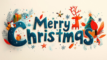Merry Christmas Illustration card Spread the joy of the holiday season with this vibrant and festive "Merry Christmas" illustration. The design features bold, colorful typography surrounded 