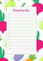 Shopping list template with a pattern of vegetables