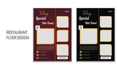 Food an restuarant menu flyer design template,Fast food restaurant business marketing  printable flyer double color varieation red and black