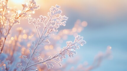 Naklejka premium frozen branches in the warm morning light