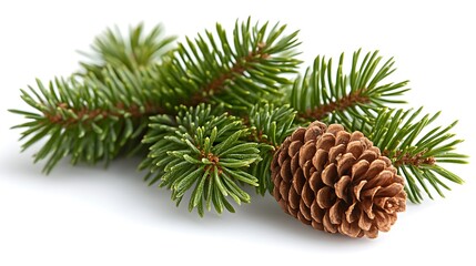 Fototapeta premium Pine Cone Next to a Pine Tree Branch.