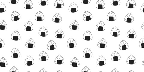 Onigiri background. Onigiri seamless pattern. Japanese rice ball wrapped with seaweed. Vector illustration