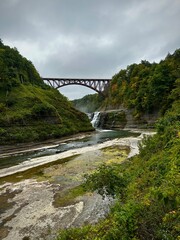On the valley floor hiking to the waterfall (Letchworth State Park, New York, USA)