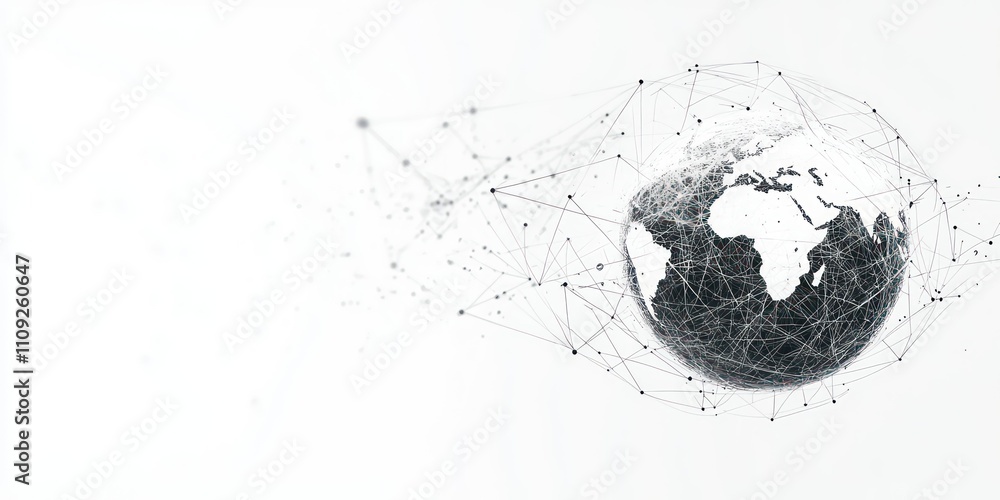 Wall mural a clean and minimalistic illustration of a digital globe with glowing network lines on a white backg