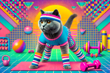 Fitness cat. Sport concept. Generative AI