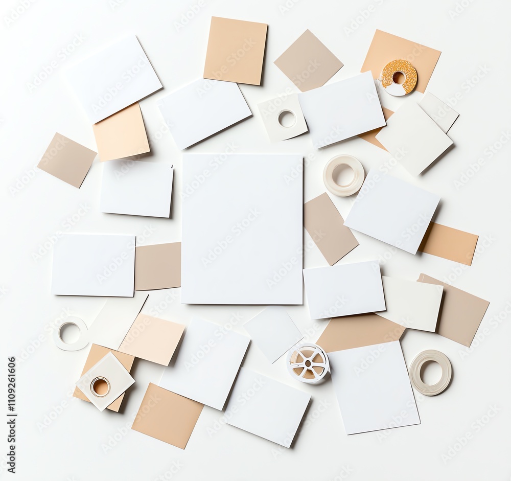 Poster an artistic arrangement of various blank squares and circles in neutral tones. perfect for design co