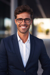Fototapeta premium Pleasant young man with glasses Generative AI