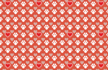 Paw Prints & Hearts: A Repeating Digital Pattern Design for Valentine's Day. AI Generated