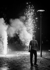 Fireworks being enjoyed by people during Diwali festival