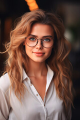 Obraz premium Confident young woman with glasses portrait Generative AI