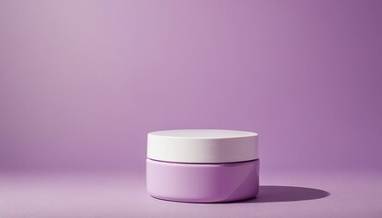 Purple jar of cream on a stand white stand advertising podium cylinder Stylish of the product mockup 5566