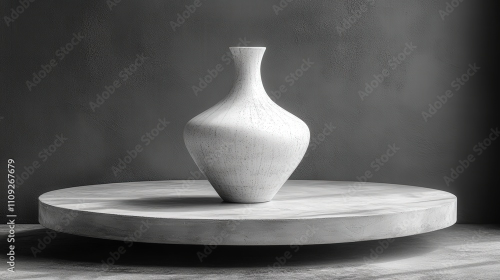 Poster elegant minimalist white vase on a round concrete platform with a dark background capturing modern a