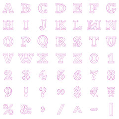 ピンクのノミフォント風のアルファベット大文字（山型文字）