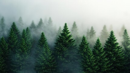 Fototapeta premium Morning fog in forest, photosynthesis activating under sunlight, 3D illustration