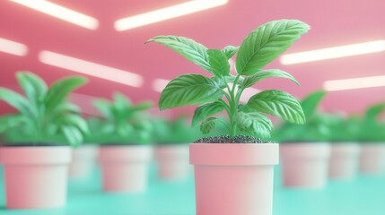 Obraz premium Humid greenhouse, plants thriving under optimal conditions, 3D illustration
