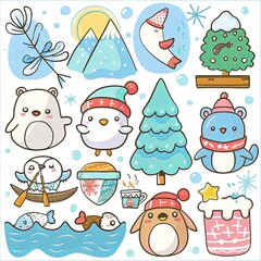 Fototapeta premium Fun kawaii penguin clip art