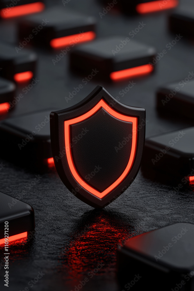 Aufkleber firewall visualized as glowing shield icons intercepting malicious code selective focus