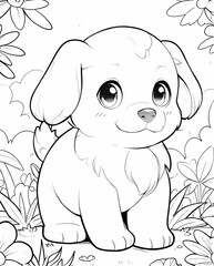 Fun Puppy Coloring Page with Clear Line Art and Simple Shapes for Kids to Color