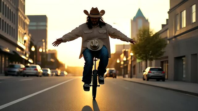 Street Performer Cowboy on Unicycle in Nashville